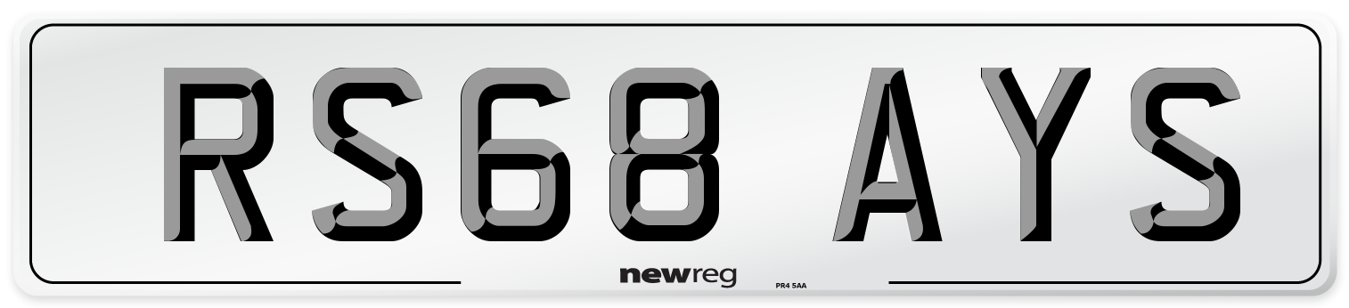 RS68 AYS Number Plate from New Reg